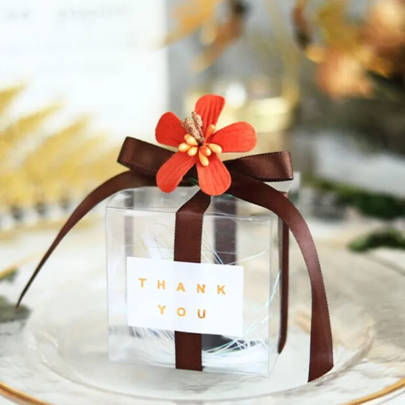 DIY 6x6x6cm 10pcs flower five colors all stars wedding transparent box candy box creative hand-made packaging European candy box