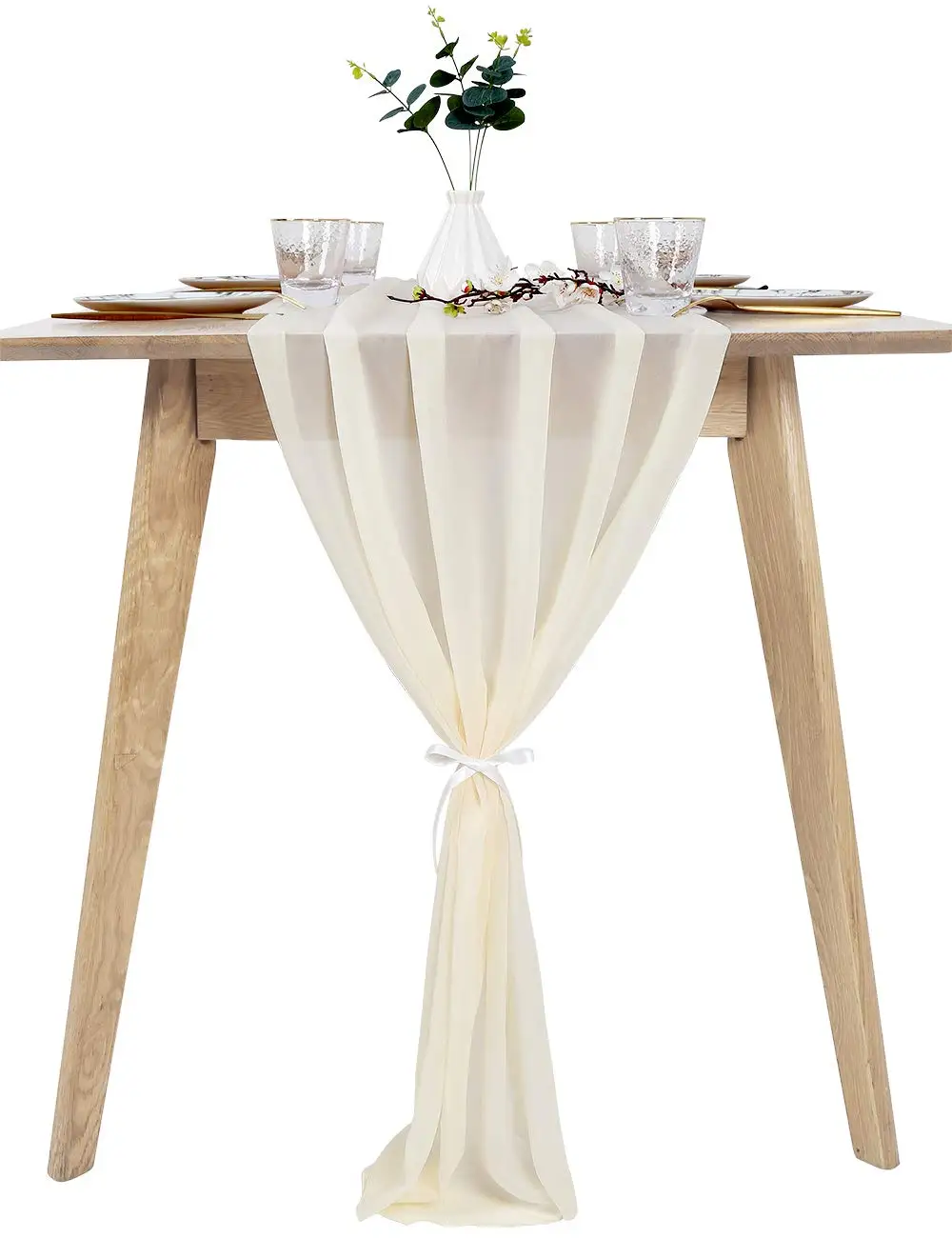 6 Color Premium Chiffon 120"x27" Extra Wide Wedding Table Top Runner Decorations - Цвет: Beige