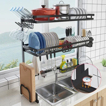 

New 2 Layer Kitchen Sink Rack Stainless Steel Bowl Plate Dish Rack Drainer Sponge Sink Storage Shelf Kitchen Organizer