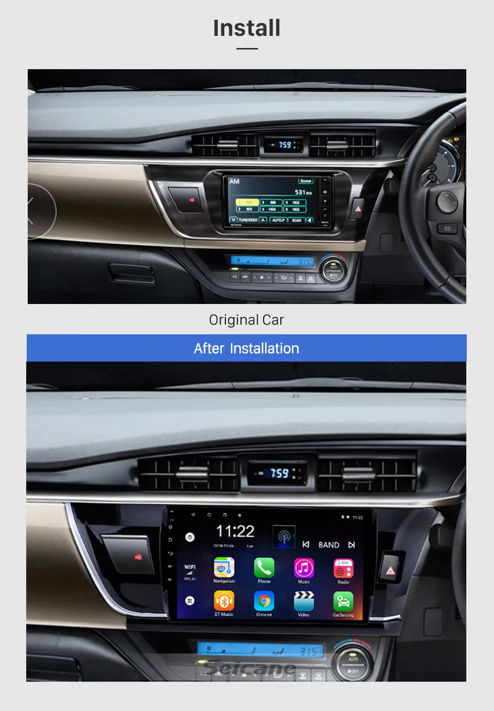 Excellent Seicane Car Navi 10.1" Android 8.1 HD 8-Core GPS Autoradio For Toyota Corolla RHD 2014 Multimedia Player Support RDS 3G WiFi 1