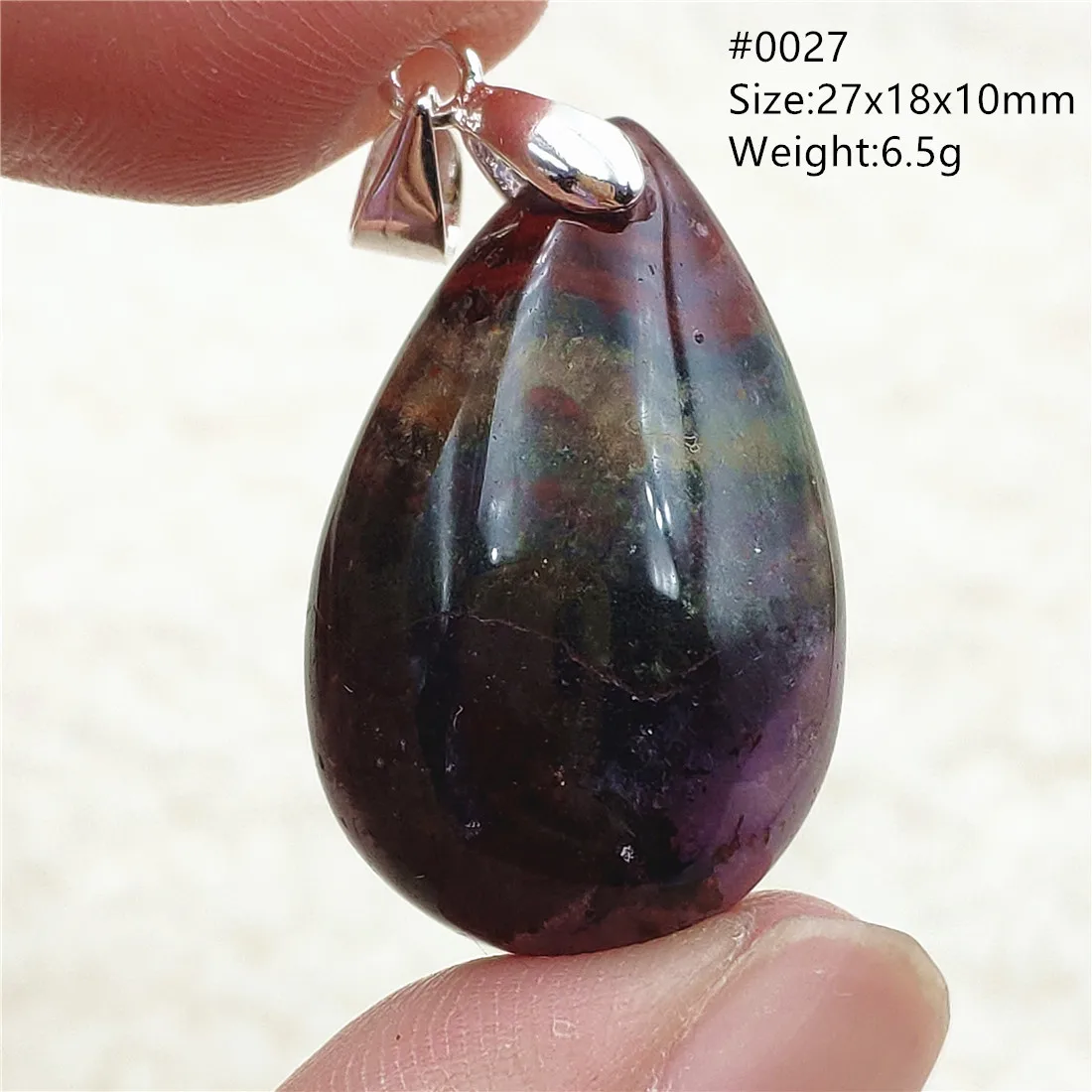 Genuine Natural Cacoxenite Auralite 23 Purple Red Pendant Water Drop Rutilated Bead Women Men AAAAAA
