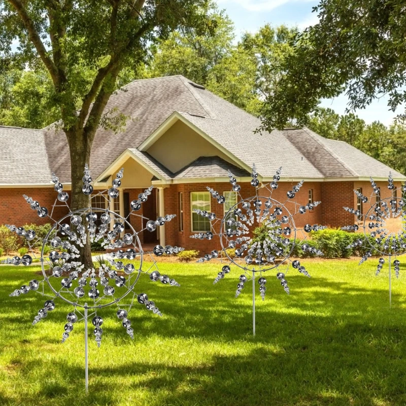 Creative Unique Metal Windmill Geometric Pattern Wind Spinner Catcher Kinetic Chimes with Stake Ornament Garden Yard - Цена: 991,66 руб.