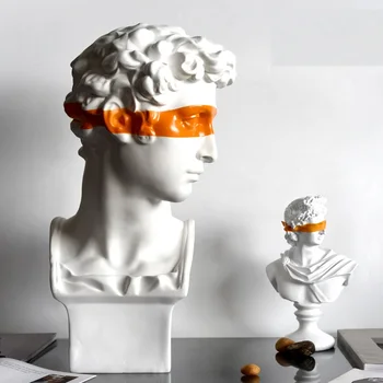

Modern Orange/yellow Eye Mask Sculpture Statue Crafts Home Decoration R2223 Greek Figurine Resin Giuliano De' Medici Apollo Art