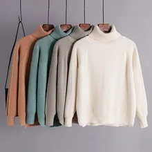 

HLBCBG Autumn winter oversize basic thick Sweater Pullovers Women female high-neck loose sweater long sleeve knit Jumpers top