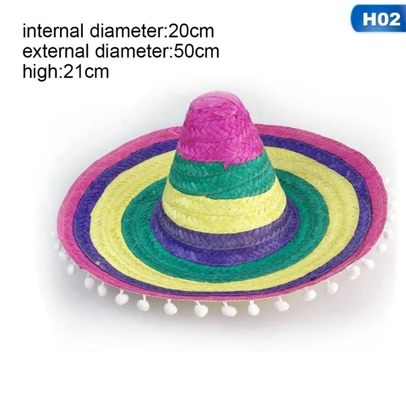 Натуральная мужская соломенная мексиканская шляпа сомбреро женские красочные украшения на день рождения настольные вечерние шапки - Цвет: 2