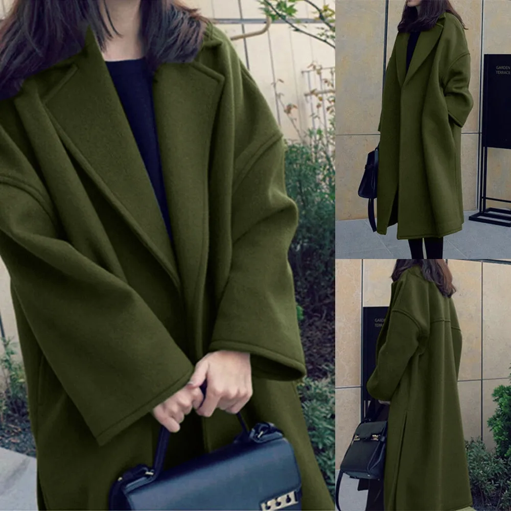 Jaycosin Chic Lapel Wool Thick Elegant Coat Streetwear Windbreaker Long Sleeve Women Trench Fashion Button Zipper Jacket Coat304