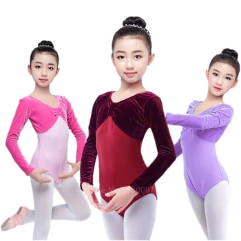

One-piece Girls Latin Velvet Bodysuit Clothing V-neck Full Sleeve Kids Children Jazz Ballet Leotard Gymnastics Wear Jumpsuit