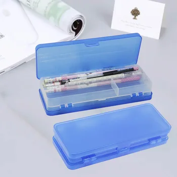 

Double Layer Pencil Case Transparent Plastic Pen Storage Box Stationery School Office Supplies Kids Gift