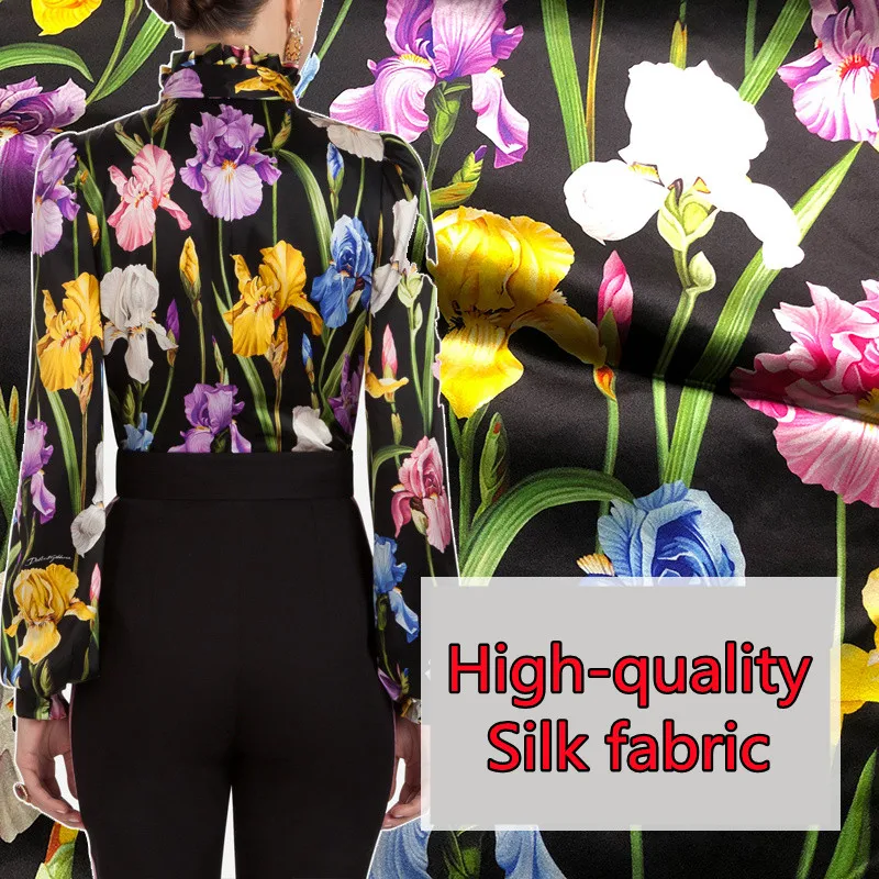 

Fashion Show High-definition Mulberry Silk Fabric Digital Print Tulip Pattern Cloth Shirt Handmade Diy Big Brand Design Fabric