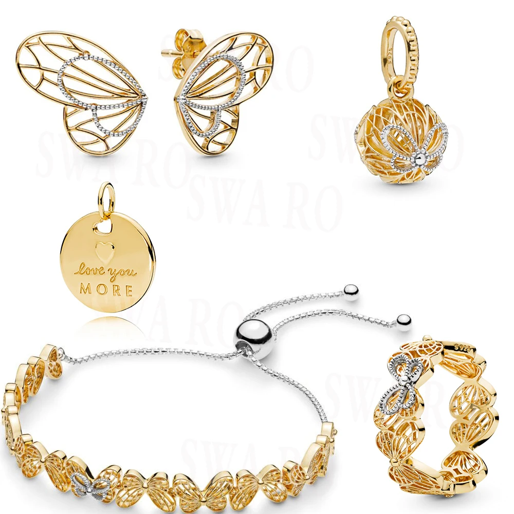 Классические высококачественные Новые блестящие ажурные серьги-бабочки с кулоном из серебра 925 пробы, модные оригинальные женские ювелирные изделия, подарок на день рождения