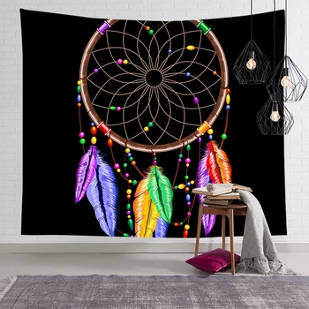 

Indian Feather net mandala Brushed Tapestry home Decor Wall hanging fabric living room background wall Yoga beach towel mat