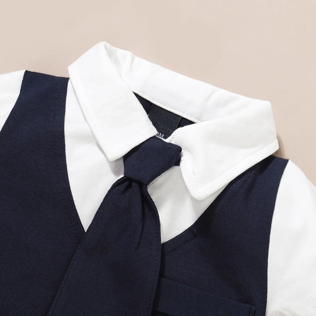 Newborn Infant Baby Boys clothes Solid Gentleman Tie Romper Jumpsuit Outfits Baby Clothing Short Sleeve T-shirt #C