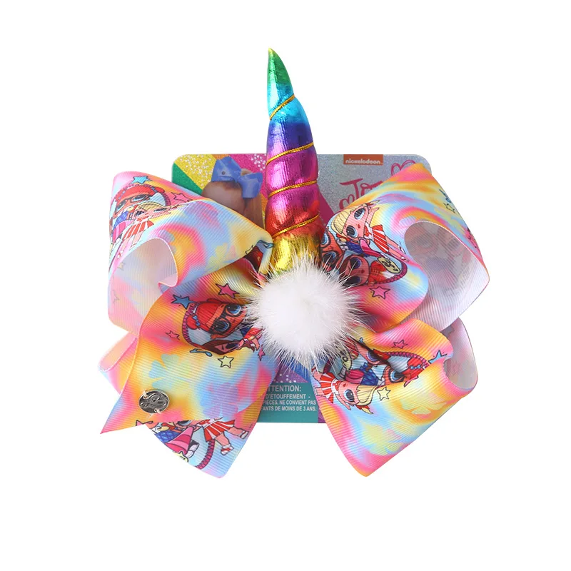 " большой единорог вечерние бант зажим для волос для девочек ручной работы Волосы Когти дети печать ленты узел Джамбо лук шпильки головные уборы