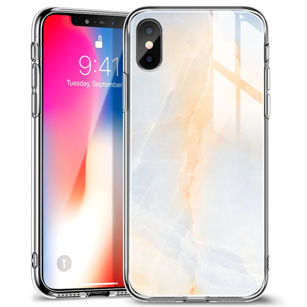 Чехол ESR из закаленного стекла с мраморным рисунком для задней панели IPhone X с полным покрытием, чехлы с закаленным стеклом для IPhone X - Цвет: Золотой