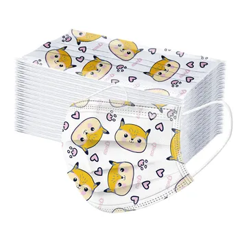 

50PC Child Kids Disposable Face Masks 3 Layer Anti-Dust Pollution Masks Fabric Meltblown Dustproof Cartoon Dog Cat Mask