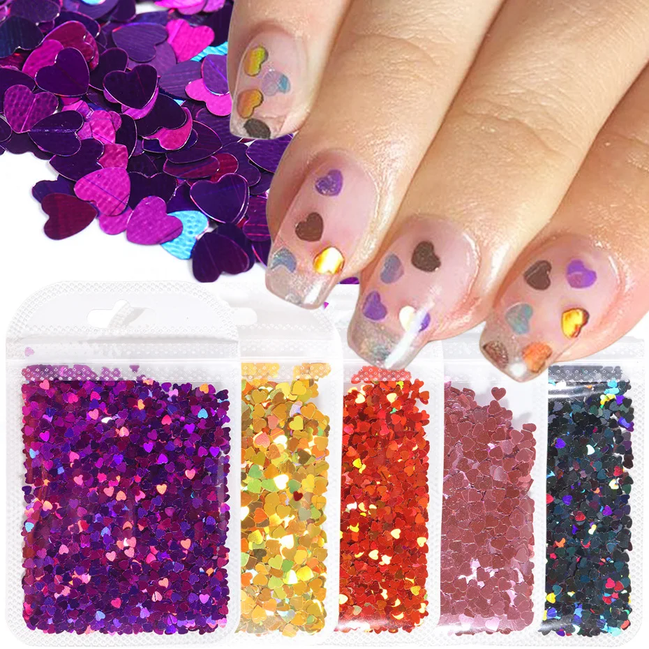 

Nail art sequins classic color laser heart-shaped nail thin patch mixed small size nail charms luxury nail art decorations