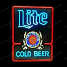 Miller Lite, неоновая вывеска с изображением холодного пива "A Fine Pilsner BEER", ручная работа, Настоящая стеклянная трубка, неоновые вывески для магазина, 2" X 24"