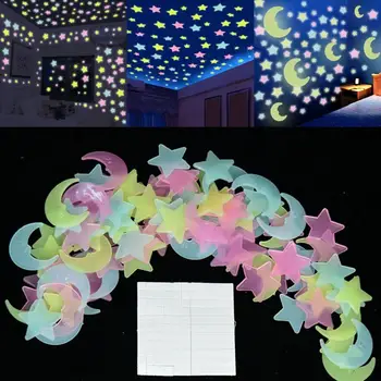 

3D Star and Moon Energy Storage Fluorescent Glow In the dark Luminous on Wall Stickers For Kids Room Living Room Decal DIY Gifts