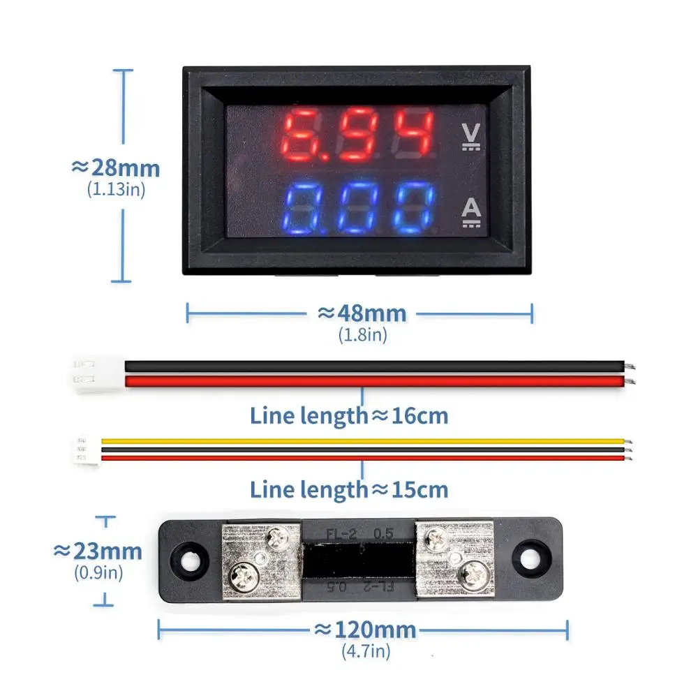Мини цифровой вольтметр Амперметр постоянного тока 100 в 10 А 50 А 100 А Панель Ампер Вольт Напряжение измеритель тока тестер 0,5" синий красный двойной светодиодный дисплей