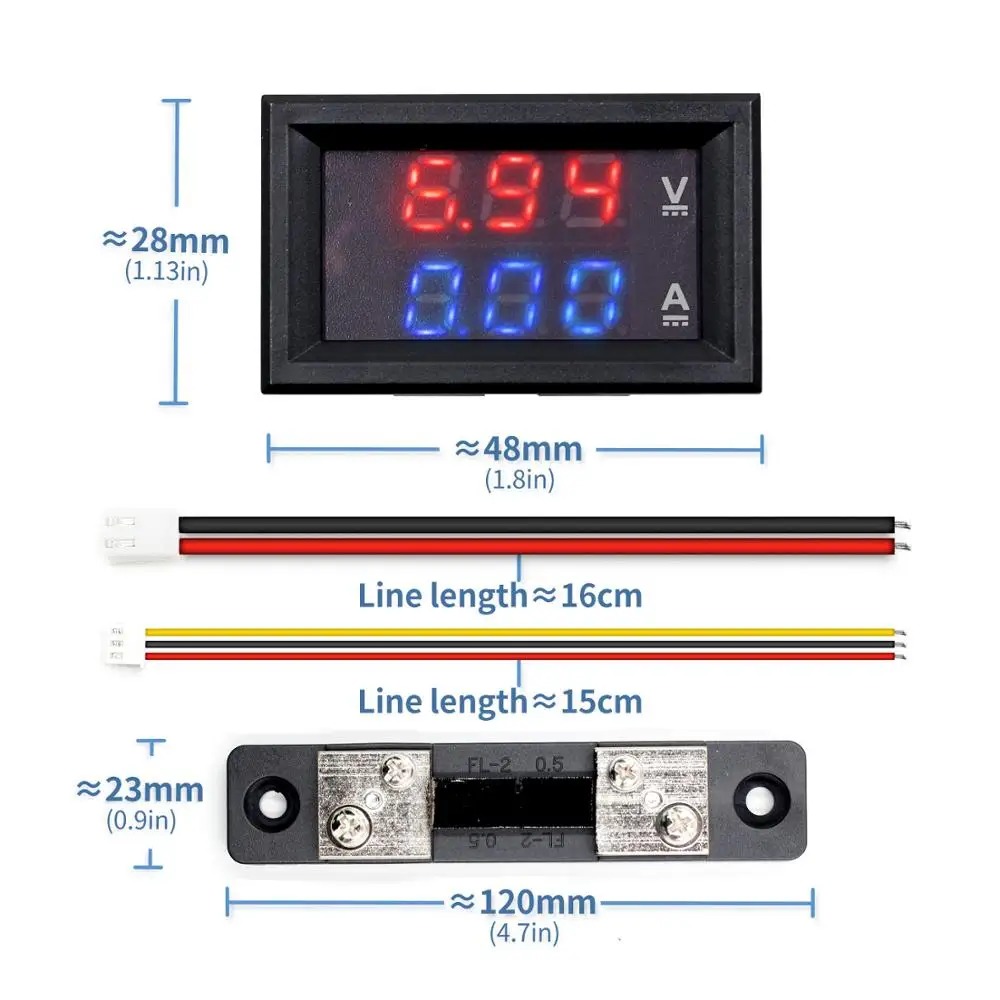 Anmbest Mini Digital Multimeter 0-100V Voltmeter 0-50A Ammeter Panel Amp Volt Voltage Current Meter Tester with 0.28 Blue Red Dual LED Display