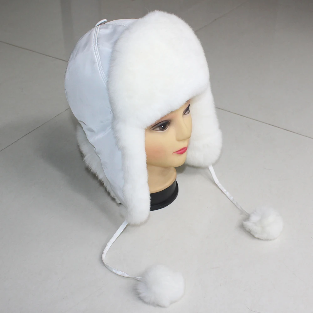 Winer warm real rex rabbit fur hat lady fashion fur earmuffs new fashion girl cute natural rabbit fur Bomber Hats headgear