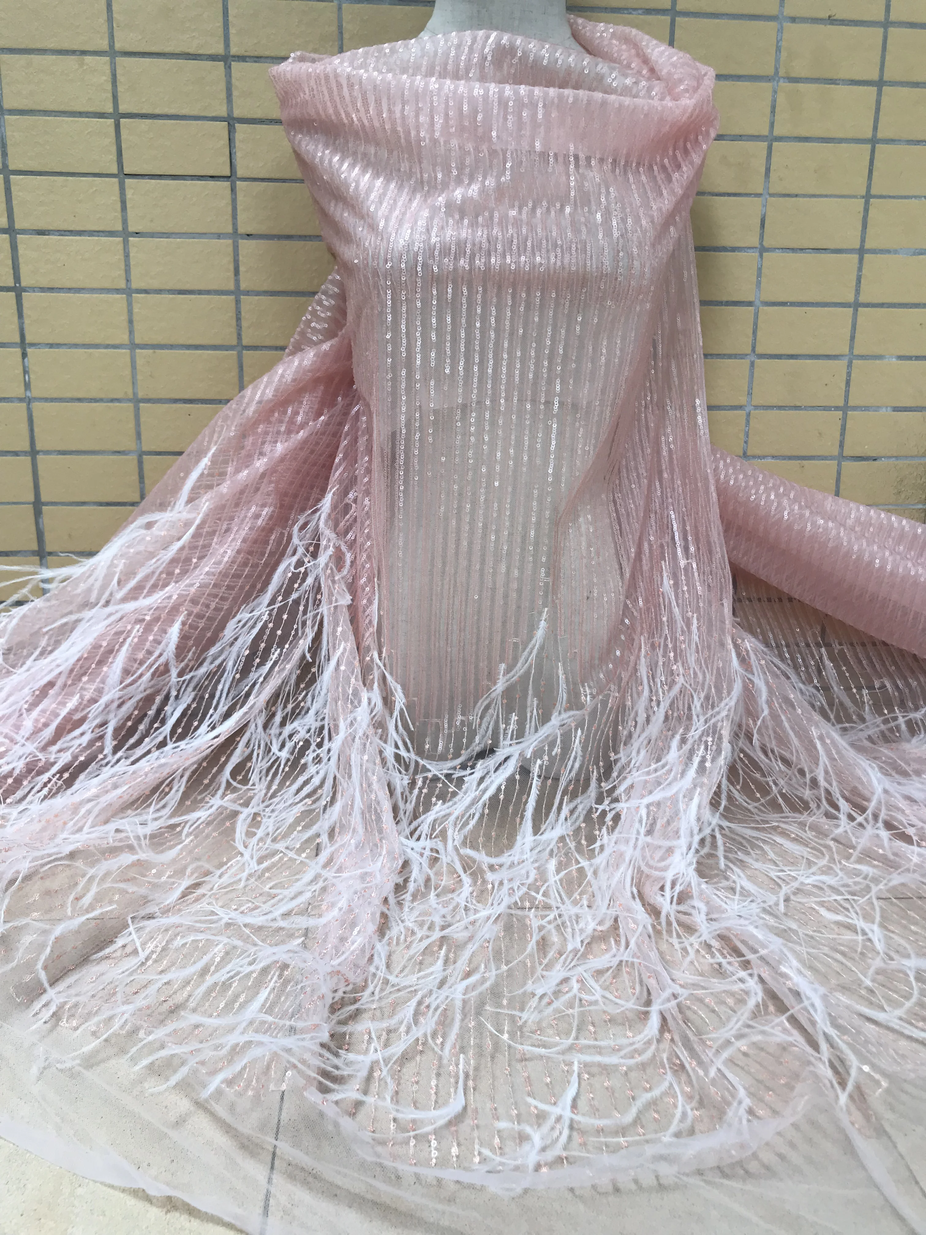 

High Quality African Lace Fabric with feather L-30684 French Net Embroidery Tulle Lace Fabric For Nigerian Wedding Party Dress