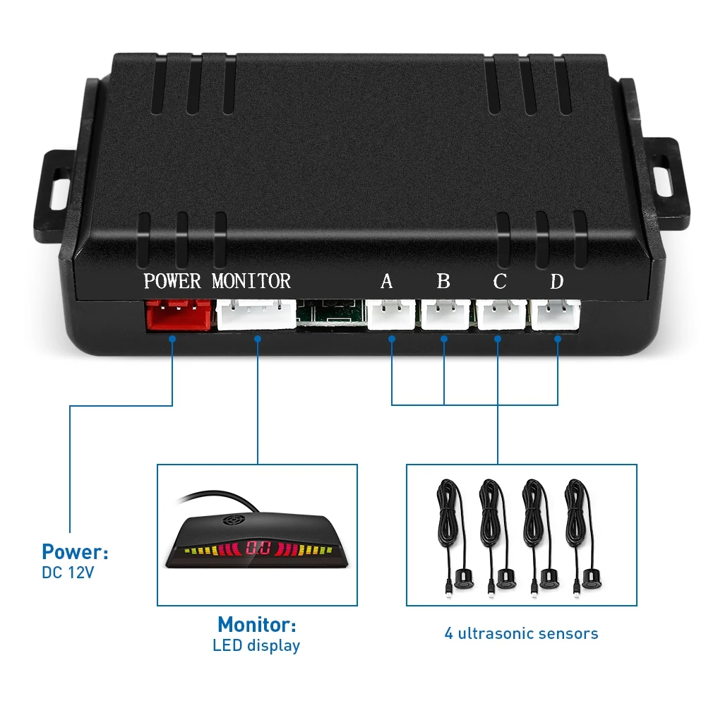 108-B05 автомобильный парковочный радар Системы 4 ультразвуковые датчики светодиодный Дисплей расстояние обнаружения на каждый день, 3 цвета/звук Предупреждение XZ-37