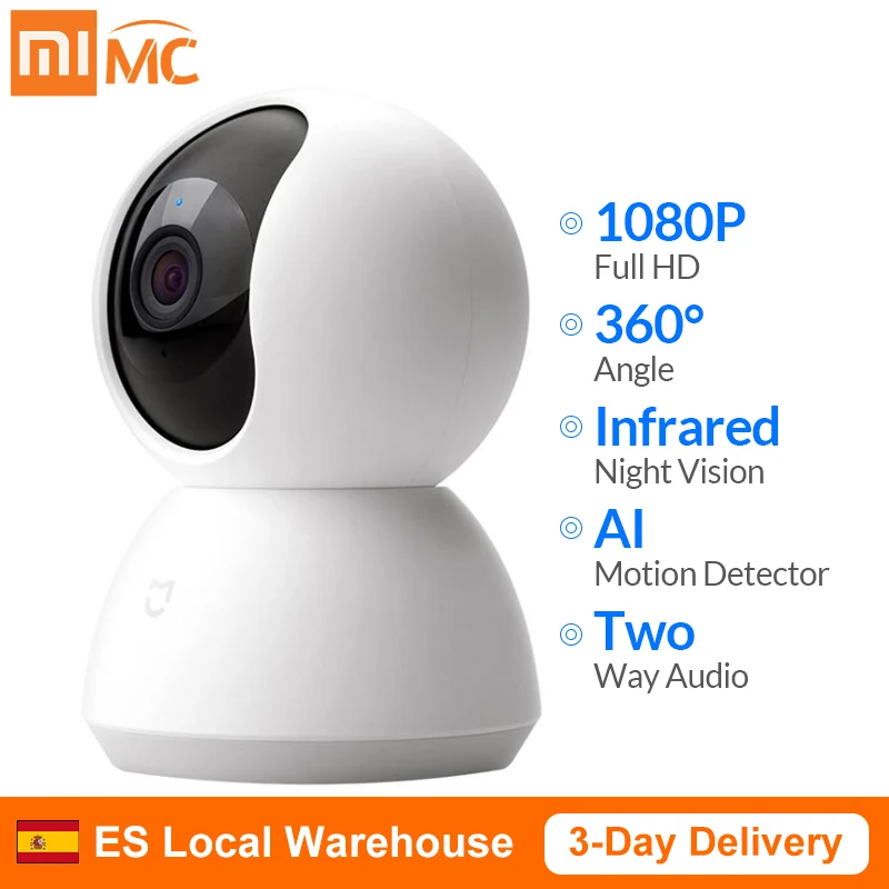 Xiaomi-minicámara de seguridad Mijia 360 ° para el hogar, cámara de seguridad inalámbrica con Wifi, 1080P, HD, infrarroja, visión nocturna, CCTV, Hogar Inteligente