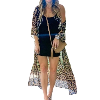

Womens Cover-Ups 2020 Leopard Print Dresses Summer Holiday See Through Bikini Beachwear Cover Up Beach Dress Lady Bathing Suit