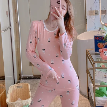 

Women Brand Thermal Underwear Sets Warm Casual Underwear Cotton Long Johns Sets Female Golden Velvet Thermal Pajamas