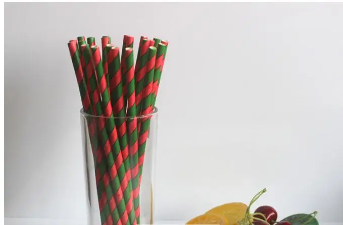 100pcs Stripe Paper Straw Disposable Drinking Straw Biodegradable Straw Christmas Birthday Party Decorations Kids Party Supplies