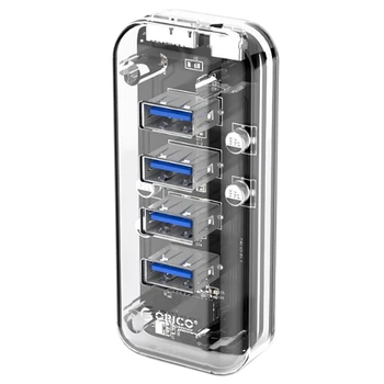 

ORICO Desktop Transparent USB 3.0 HUB 4 Ports 5Gbps High Speed HUB With Power Charger For Mobile Phone Windows Mac Linux Laptop
