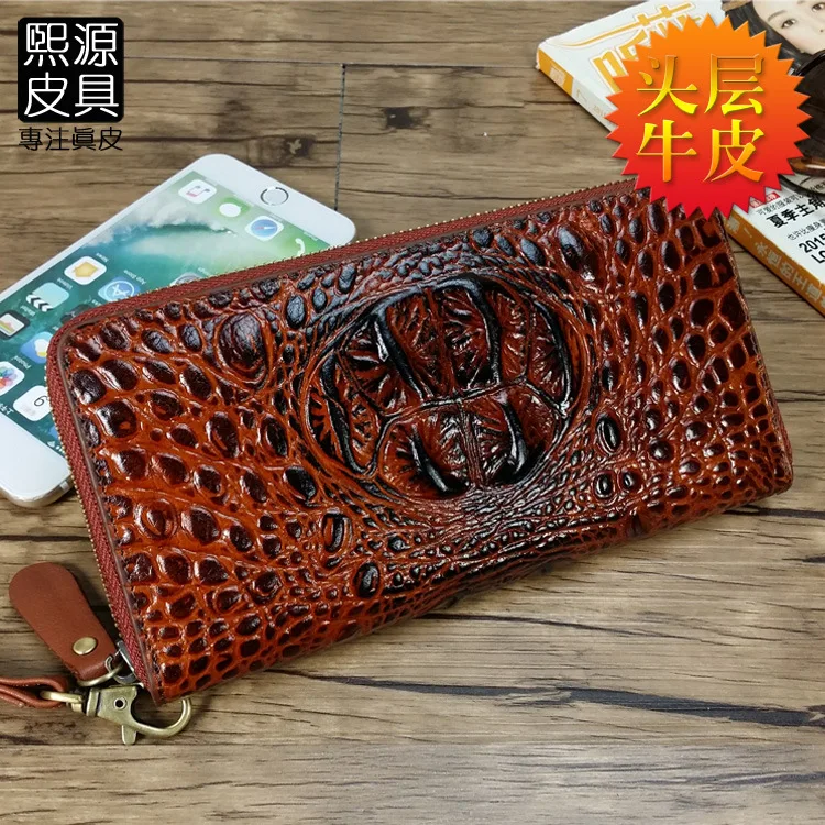 

Guangzhou Top Grade Leather Wallet Long Women's MEN'S Wallet Zipper Simple Full-grain Leather Crocodile Pattern
