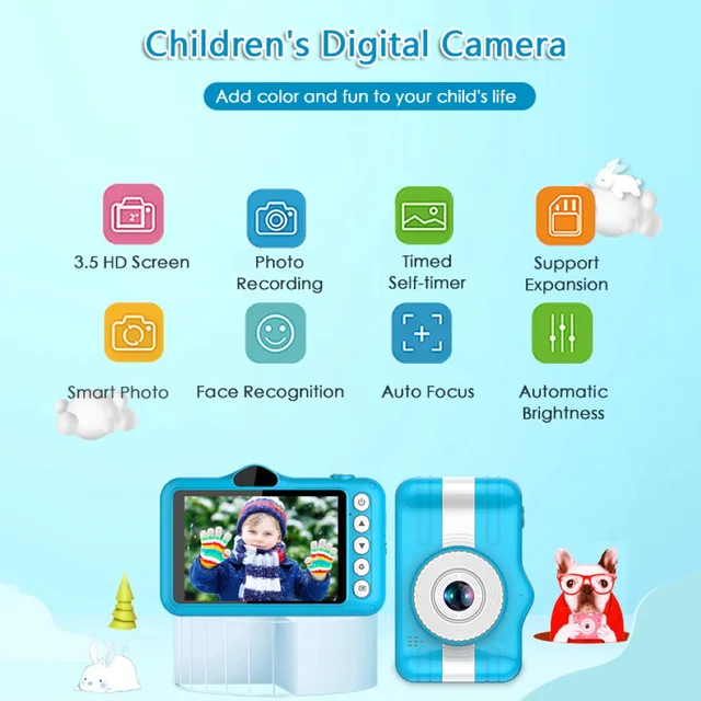 X600 1080P HD Mini Digital Camera for Kids Children Educational Toys Waterproof Video Camera with 3.5Inch Display Screen 2