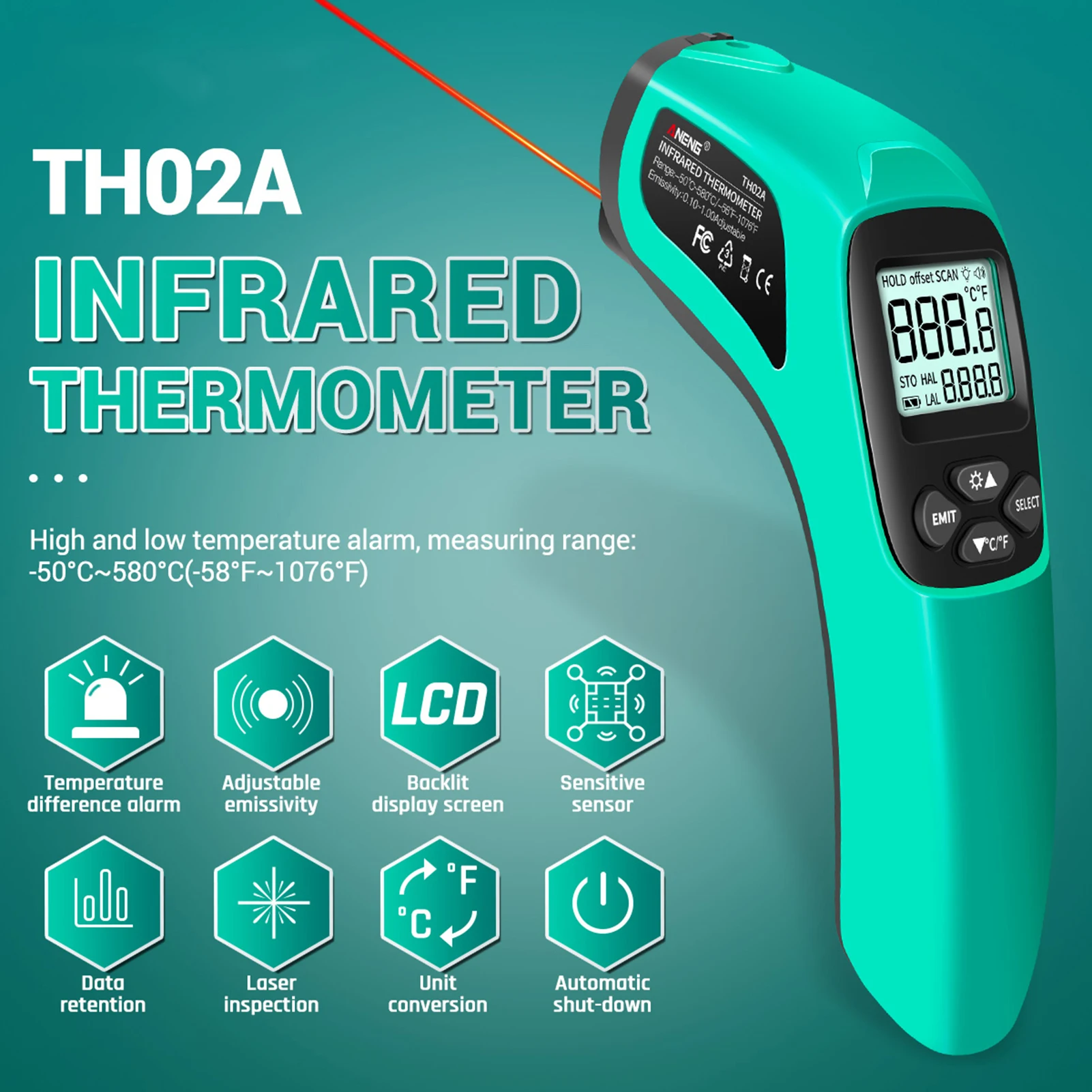 Thermometer Gun Infrared Laser Temperature Scanning LCD Display Hand Tool 10:1 