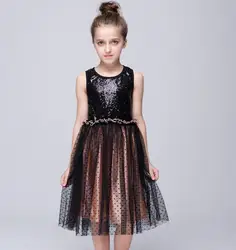 Новая стильная детская сетчатая юбка принцессы в Корейском стиле кружевная юбка с пайетками Пышное Платье милое платье для девочек