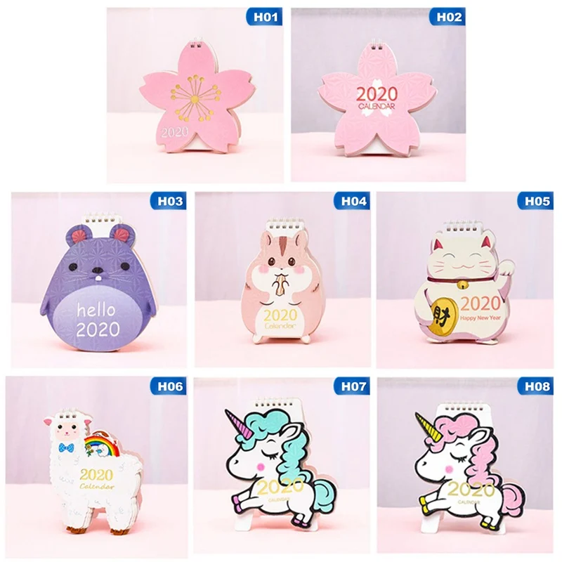 Милый Настольный календарь года с мультяшным рисунком Kawaii, форма единорога, школьный настольный календарь, планировщик, канцелярские принадлежности