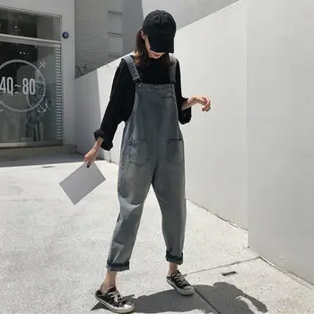

Streetwear All-Match Blue Plus Size Jumpsuits Casual Korean Style Loose Pockets Rompers High Quality Straps Bib Pants