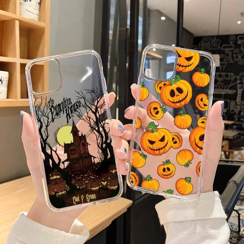 clear case iphone 13 Halloween pumpkin bat Phone Case For iphone 13 12 11 8 7 plus mini x xs xr pro max Transparent soft iphone 13 leather case