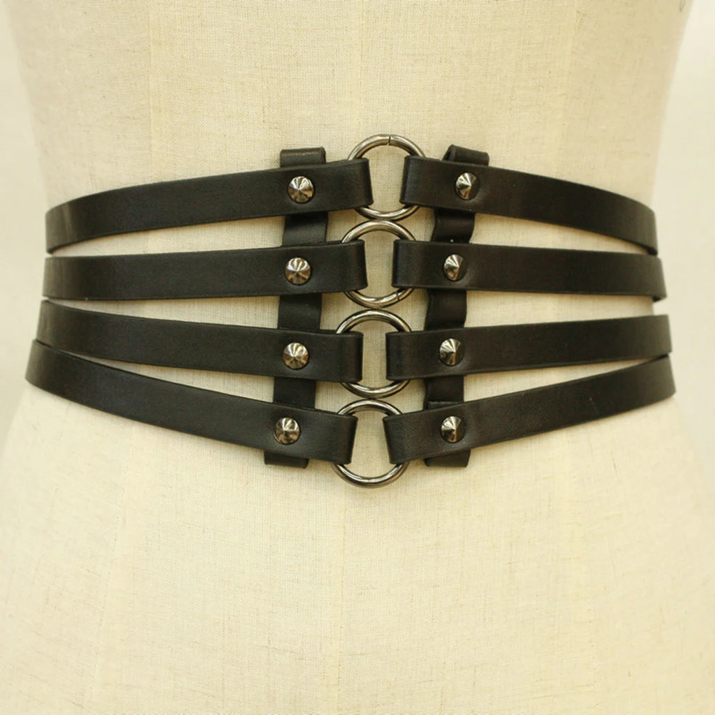 Vintage Women's Punk Rivets Black Leather Wide Waist Belt Hollow Out Band Cincher Vintage Women's Punk Rivets Black Leather Wide Waist Belt Hollow Out Band Cincher