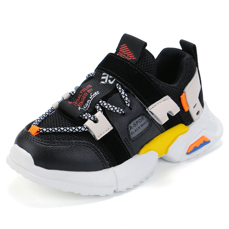 SSJ022Black Детские студенческие Кроссовки Сникеры противоскользящие детские девочки повседневная спортивная обувь для мальчиков Модные осенние демпфирующие SSJ022 - Цвет: SSJ022Black