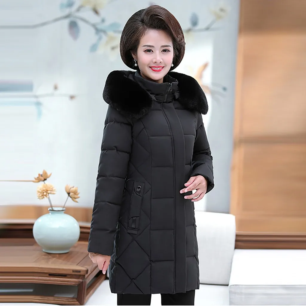 Модные женские парки среднего возраста, зимнее толстое теплое пальто с капюшоном, куртка с длинным меховым воротником, хлопковая куртка, пальто размера плюс 5XL, верхняя одежда