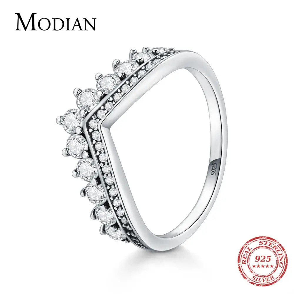 925 Sterling Zircon Crown Finger Ring Classic Stackable Silver Jewelry For Women Wedding Christmas Gift
