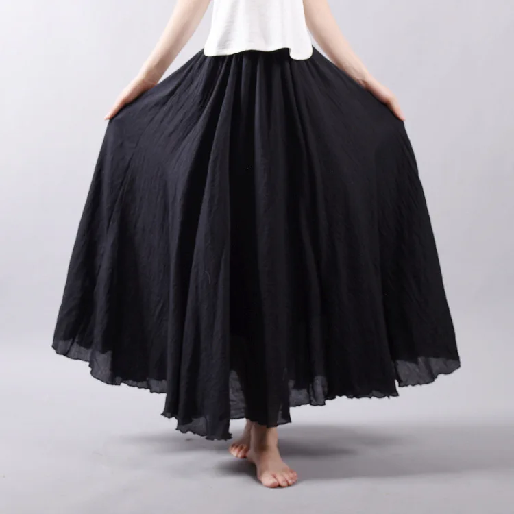 Винтажная Женская хлопковая льняная юбка с высокой талией, элегантные сексуальные однотонные белые черные плиссированные юбки, женские макси юбки, женские длинные юбки