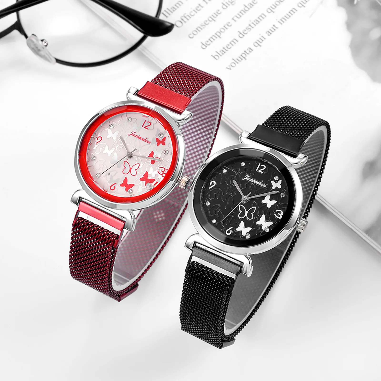 Women's Watches Ladies Magnetic Buckle Strap Butterfly Printing Multiple Styles Temperament Quartz Watch Girls Gift Часы Женские afbeelding