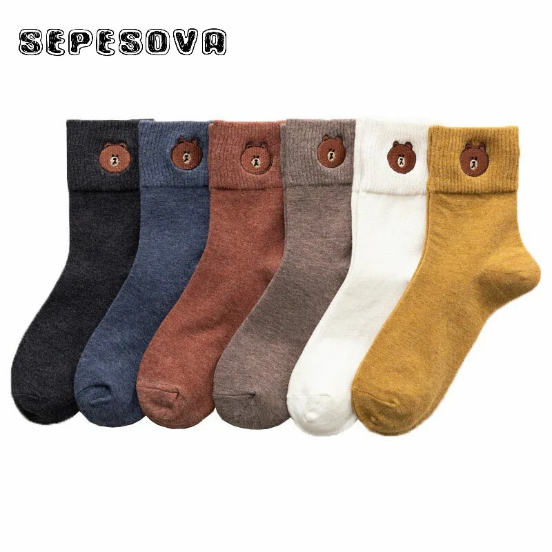 

Animal crazy Cartoon bear embroidery cozy cotton casual comfortable deodorant sweat women funny socks harajuku kawaii christmas