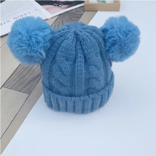 BLUE CAP Вязаная шапочка для малыша, шерстяная детская шапка с двойным мехом, теплая осенне-зимняя шапка для маленьких мальчиков и девочек, шапка с шарфом, Комплект Шапочки - Цвет: BLUE CAP