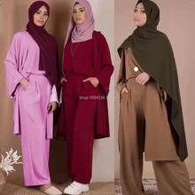 Trois pièces Abaya turc haut de Kimono pantalon Robe musulmane Abayas Hijab Robe dubaï Caftan Caftan Islam vêtements pour femmes Djellaba(China)