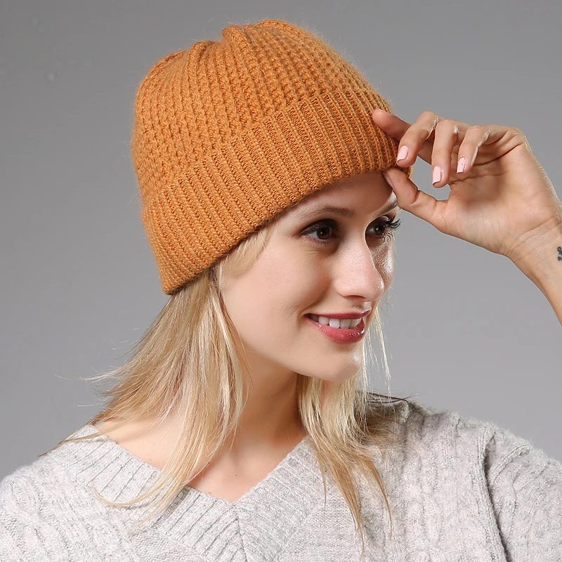 Модная зимняя шапка унисекс, вязаная шапка, короткая, дыня, лыжная вязаная шапка, Осень-зима, одноцветная, Повседневная шапка, женская зимняя шапка, шапки бини - Цвет: Orange
