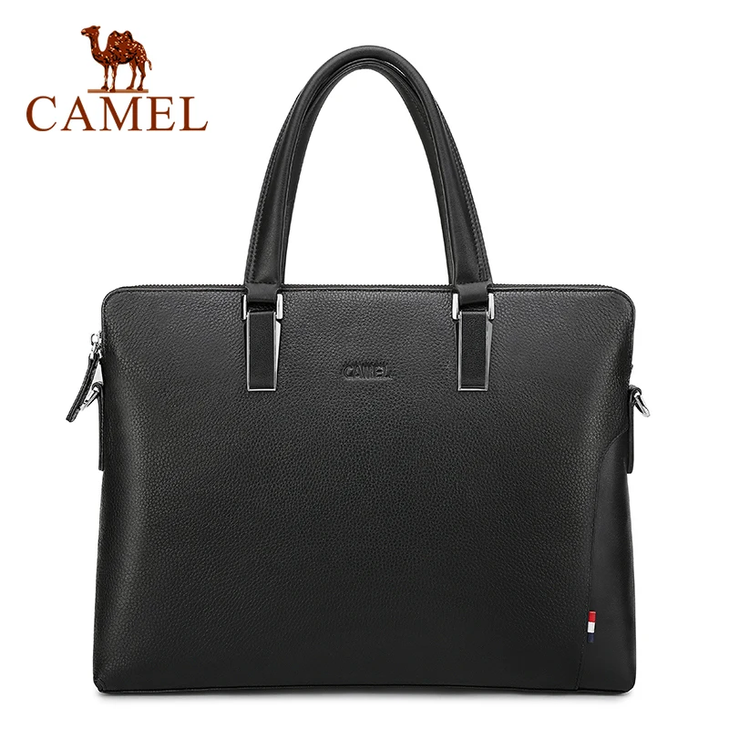 CAMEL Mens Briefcase Business Casual Horizontal Bag Genuine Leather Handbag Men Shoulder Messenger Bags Computer Bag 2021 New